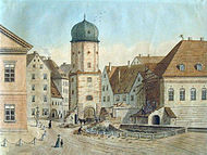 Das Ranstädter Tor während der Abbrucharbeiten 1822