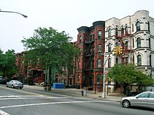 Brownstones and apartment buildings on Bushwick Avenue, near Suydam Street