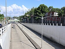 Lucena Diversion Road, a part of Pan-Philippine Highway (N1/AH26), in Lucena Lucena Diversion Road underpass eastbound (Gulang-Gulang, Lucena, Quezon; 10-09-2022).jpg
