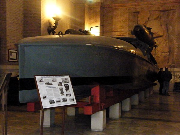 MAS-15, the torpedo boat that sank Szent István, on display in Rome