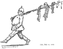 Stories of German soldiers impaling children on their bayonets were based on extremely flimsy evidence. MB Walker - German bayoneting children - Life - July 25, 1915.png