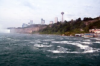 View towards the Fallsview Tourist Area from the river. Maid of the mist on board 04.07.2012 16-12-53.jpg