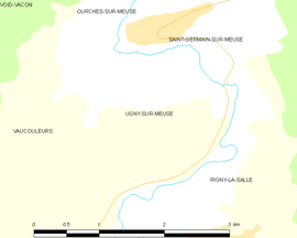 Mapa obce Ugny-sur-Meuse