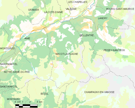 Mapa obce Mâcot-la-Plagne