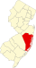Karte von New Jersey, die Ocean County.svg hervorhebt