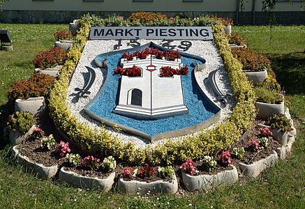 CoA built with flowers, Markt Piesting, Lower Austria