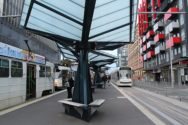 Northbound view of Melbourne University tram stop, September 2013