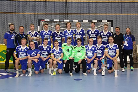 The Finland national handball team in January 2016 Men's Handball AUT vs. FIN 20160117 (002).jpg