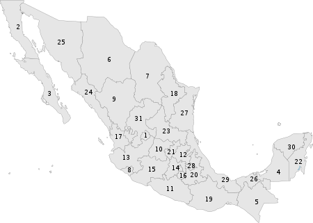 Mexico with state borders (numbered).svg