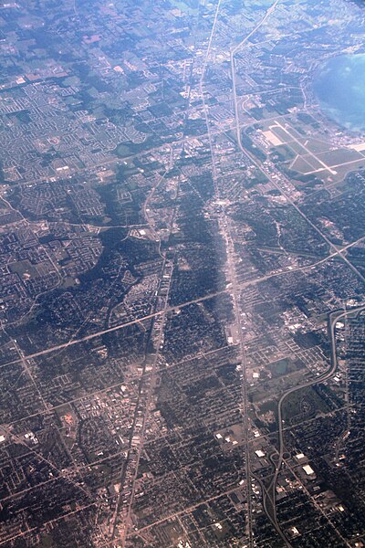 Aerial view from the south toward the north, over Macomb County