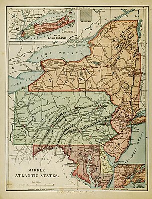 An 1886 "Harper's School Geography" map showing the region, exclusive of Virginia and West Virginia.