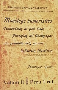 Monòlegs humorístics de Pompeyus Gener, publicats a Barcelona l'any 1903