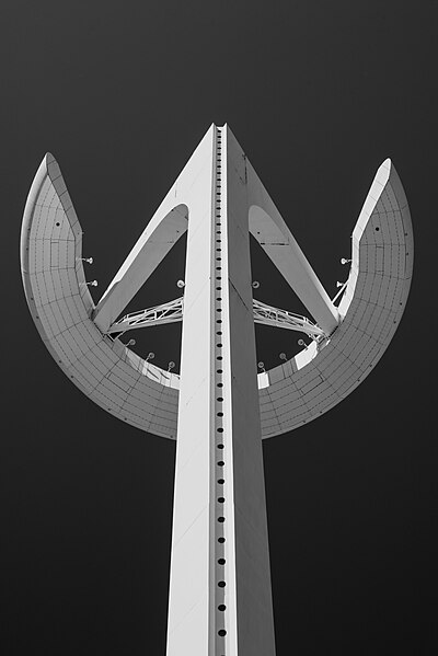 File:Monochrome Montjuïc tower (Unsplash).jpg