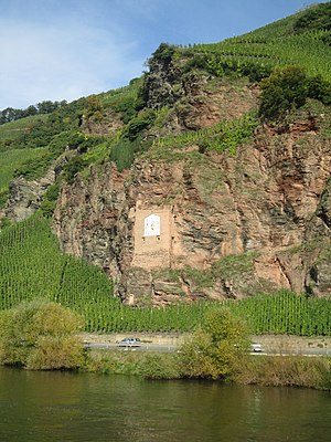 Castle hill with sundial and remnants of Orley Castle