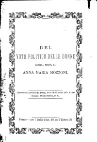 Miniatyrbild för Fil:Mozzoni - Del voto politico delle donne, Venezia, Visentini, 1877.djvu