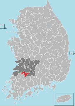 Sunchang-guns läge i Norra Jeolla och Sydkorea.