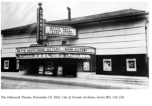 Marquee at the Oakwood Theatre in Toronto promoting Dark Victory Oakwood Theatre in 1924.png