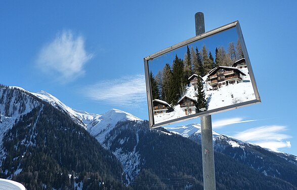 In the village of Blitzingen in the Goms Valley, Switzerland (Traffic Mirror)