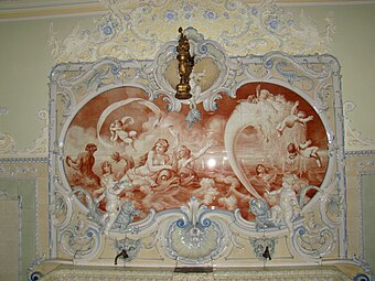 Rococo Revival cartouche in the bathroom of the Dietel Palace, Sosnowiec, Poland, by architect Waligórski, 1900