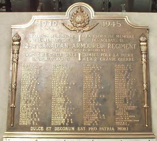 Plaque commemorating The Three Rivers Regiment
