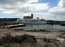 MV Pont-Aven: Brittany Ferries service to Roscoff, France and Santander, Spain in Millbay Docks Pont Aven at Millbay.jpg