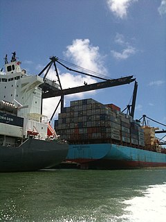 PortMiami is one of the busiest container ports in the United States Port of Miami container ship.jpg