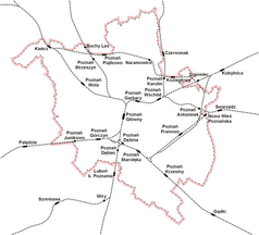 Mapa konturowa Poznania, w centrum znajduje się punkt z opisem „Posen Jersitz”