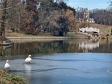 Maksimir First lake and wooden Lace Bridge. Prvo jezero.jpg