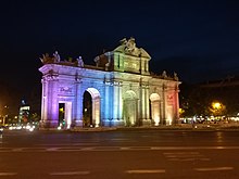 Puerta de Alcala, Madrid, illuminated with the rainbow colours during the celebrations of WorldPride 2017 Puerta de Alcala, Madrid, illuminated with the rainbow colours during the celebrations of WorldPride 2017.jpg