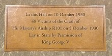 A plaque in the Palace of Westminster commemorating the crash