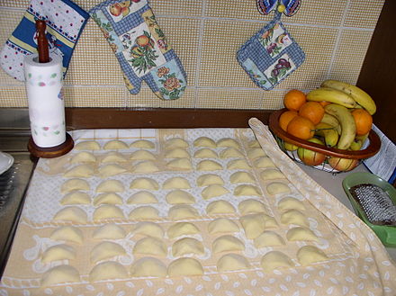Preparation of home-made ravioli with ricotta