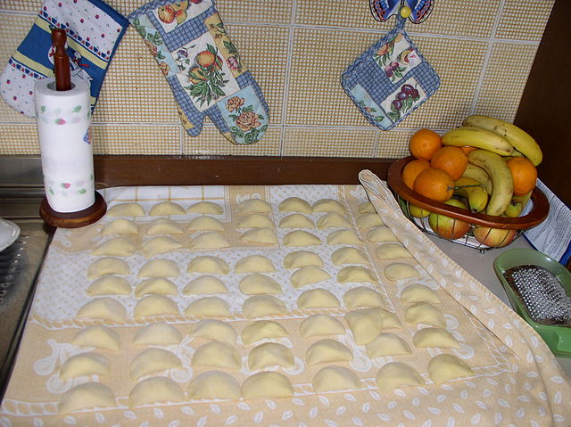 Preparation of home-made ravioli with ricotta cheese