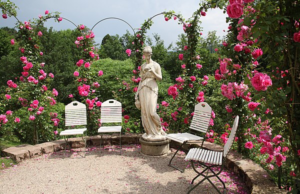 Garden chairs in Rosenneuheitengarten Beutig in Baden-Baden, Germany