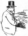 1891. aasta skits: helilooja ja pianist Erik Satie harmooniumi mängimas