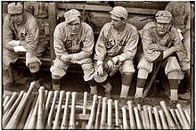 L to R: Babe Ruth, Bill Carrigan, Jack Barry, and Del Gainer (1916) Ruth Carrigan Barry Gregg (Bosox 1916).jpg