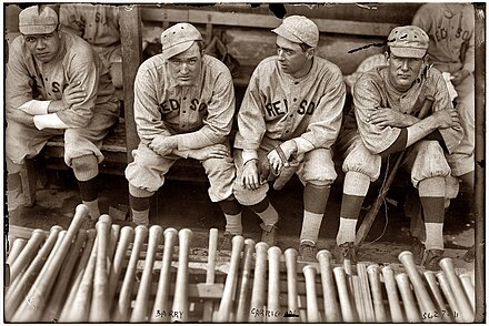 L to R: Babe Ruth, Bill Carrigan, Jack Barry, and Del Gainer (1916)