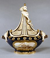 Sèvres pot-pourri vase in the shape of a ship, or Vase à vaisseau, 1764. one of the most famous shapes, of which only 10 examples survive.