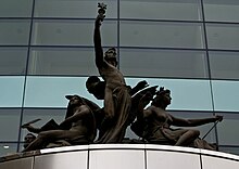Arts, Sciences and Letters adorns the north entrance to Central Library Science, Art, and Literature (sculpture) - Valerie Everett 02.jpg