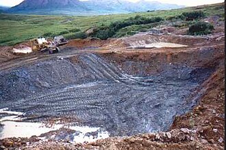 Settling pond under construction, Blue Ribbon Mine, Alaska Settling pond construction.jpg