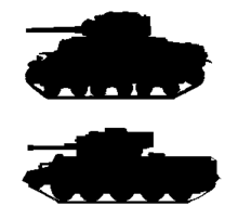 Silhouettes of M4 Sherman (top) and Cromwell (bottom) together Sherman and cromwell silhouette.png