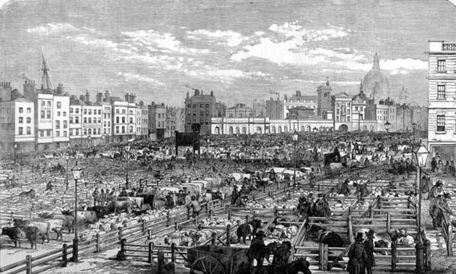 Old Smithfield in 1855, an outdoor market