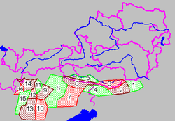 Groups of the Southern Limestone Alps(purple lines showing international borders and the borders of Austrian states)