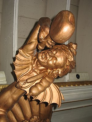 Dipsomania, an 18th-century woodcarving by Josef Stammel in the library of Admont Abbey in Austria Stammel 5206.JPG