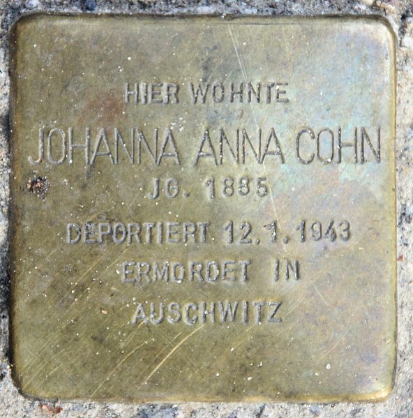 File:Stolperstein Droysenstr 18 (Charl) Johanna Anna Cohn.jpg