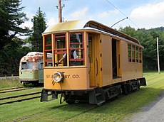 Streetcar 10 operating at Shelburne Falls Trolley Museum, September 2018.JPG