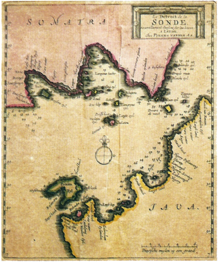 Map of the Sunda Strait in 1729 by Pierre van der Aa