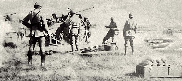 Polish 120 mm battery during the Battle of Warsaw; Polish–Soviet War, August 1920