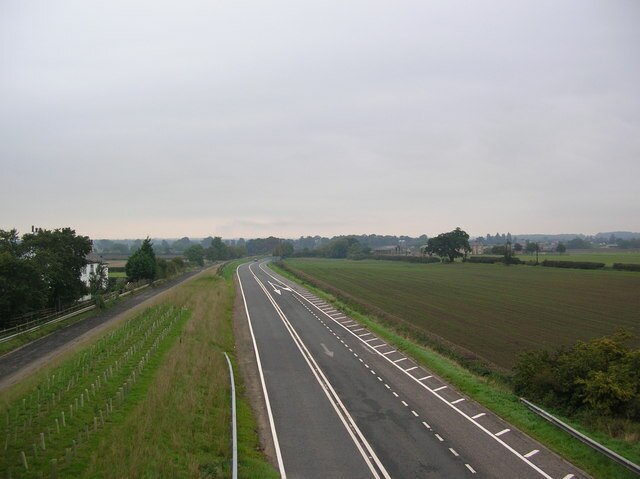 Former route of the A1, looking south at Ox Close House at North Deighton
