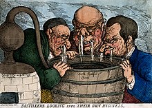 Thomas Rowlandson Distillers looking into their own Business, Caricature Magazine (Wellcome Institute, London) Three grisly distillers with streams running from their nose Wellcome V0019353.jpg