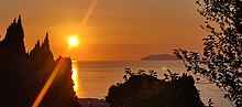 Panorama da Gesso al tramonto sul Tirreno e sulle isole Eolie